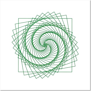 Geometric green square spiral - relaxing pattern Posters and Art